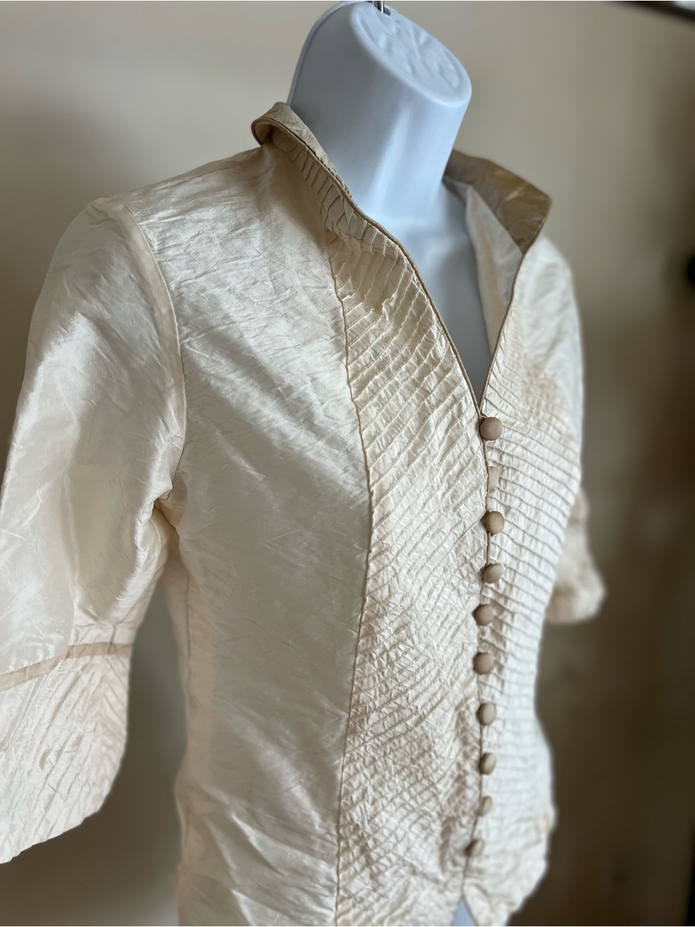 Cream Textured Button-Front Blazer shirt / jacket "Artisan textured silk